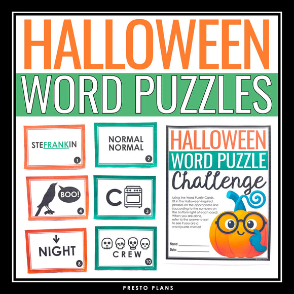 Halloween Word Puzzles Brain Teasers Game – Logic Rebus Word Sense Fun