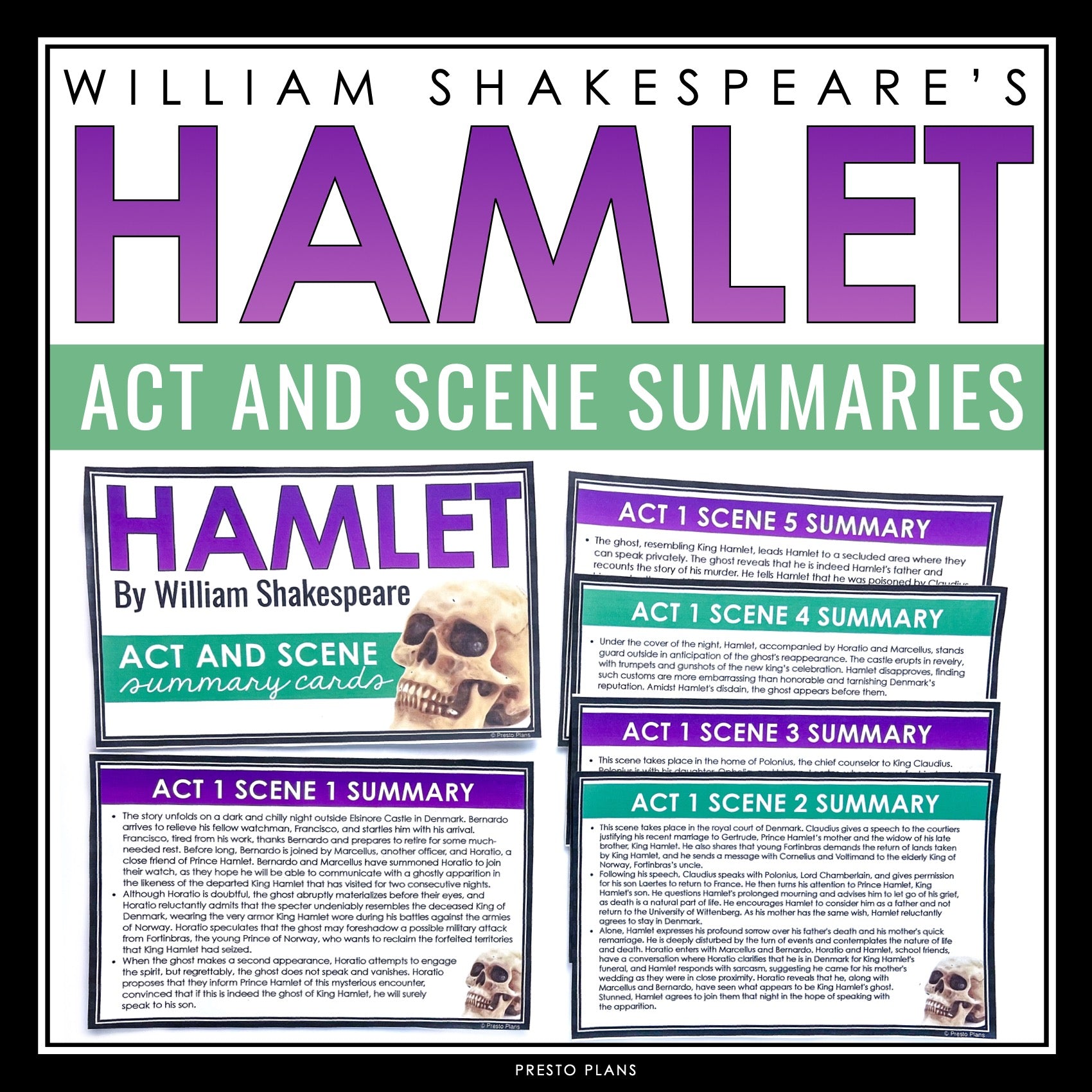 Hamlet Summary Act and Scene Cards - Plot Summaries for Shakespeare's ...