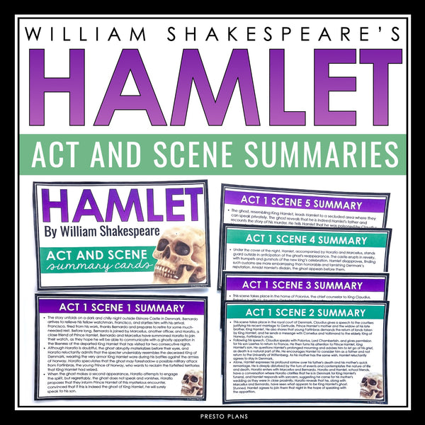 Hamlet Summary Act and Scene Cards - Plot Summaries for Shakespeare's Play