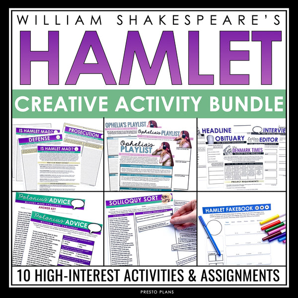 Hamlet Activity Bundle - Creative Activities & Assignments - Shakespeare Play