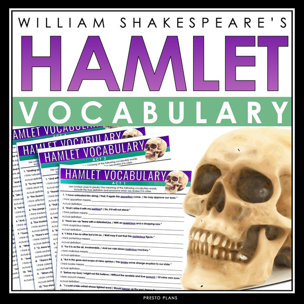 Hamlet Vocabulary Booklet, Presentation, and Answer Key - Shakespeare Play