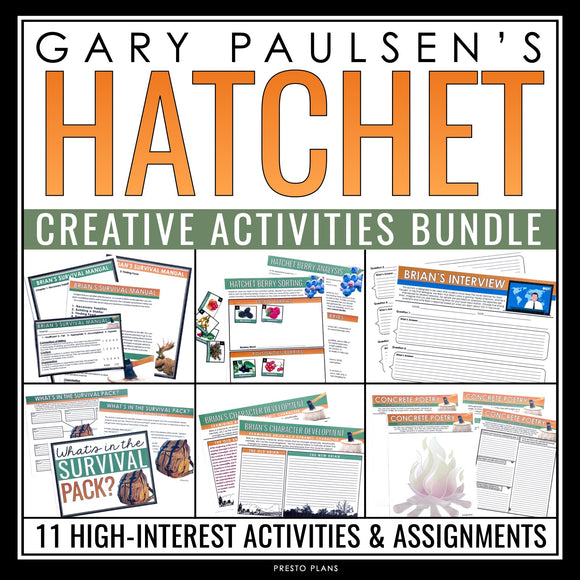 Hatchet Activity Bundle - Creative Novel Activities and Assignments Gary Paulsen