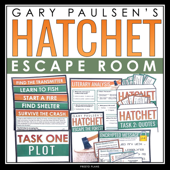 Hatchet Escape Room Novel Activity - Breakout Review for Gary Paulsen's Novel