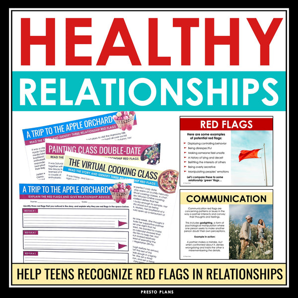 Healthy Relationships SEL Lesson & Red Flags Reading Activity - Health Lesson