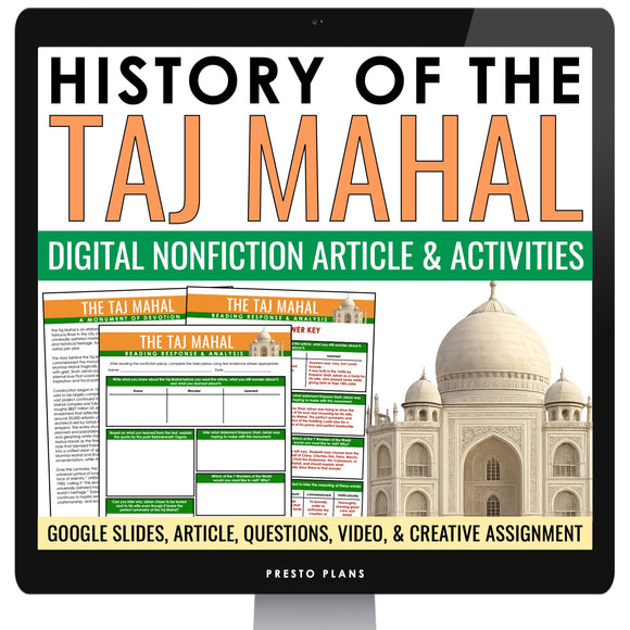 Nonfiction Reading Comprehension Digital Article and Activities - The Taj Mahal
