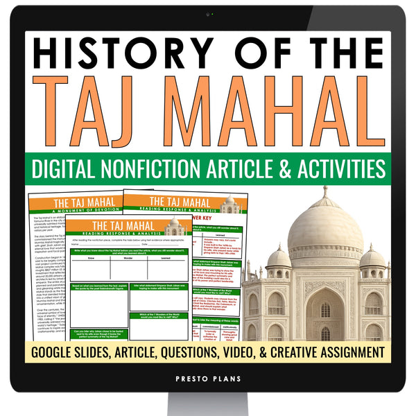 Nonfiction Reading Comprehension Digital Article and Activities - The Taj Mahal
