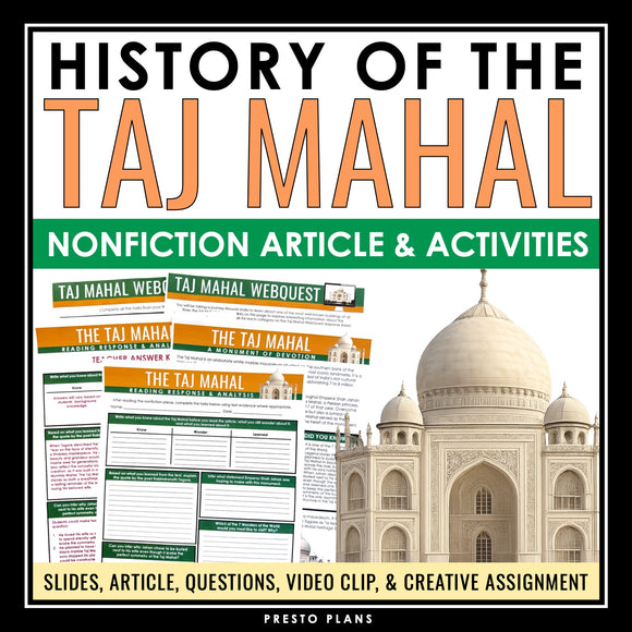 Nonfiction Reading Comprehension Article and Activities - The Taj Mahal