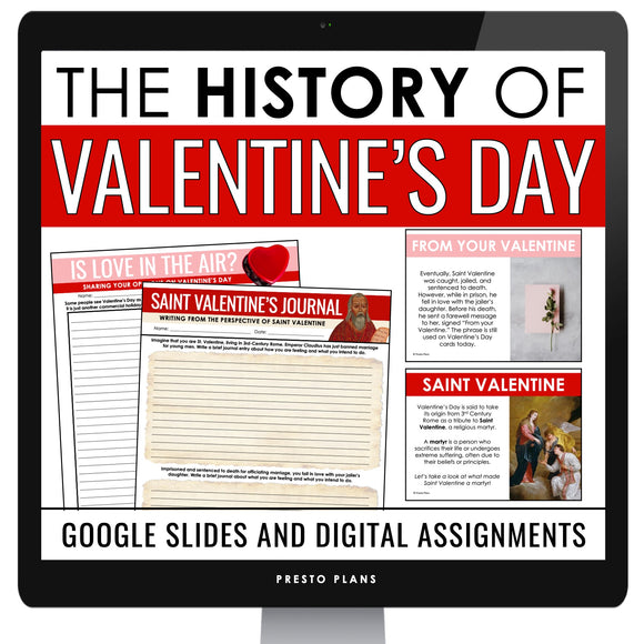 History of Valentine's Day Lesson Slides and Digital Writing Assignments