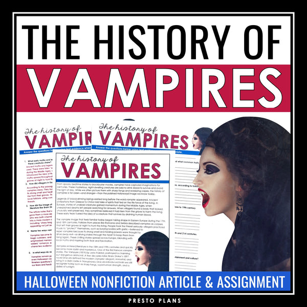 Halloween Reading Comprehension Vampires Nonfiction Article & Assignment