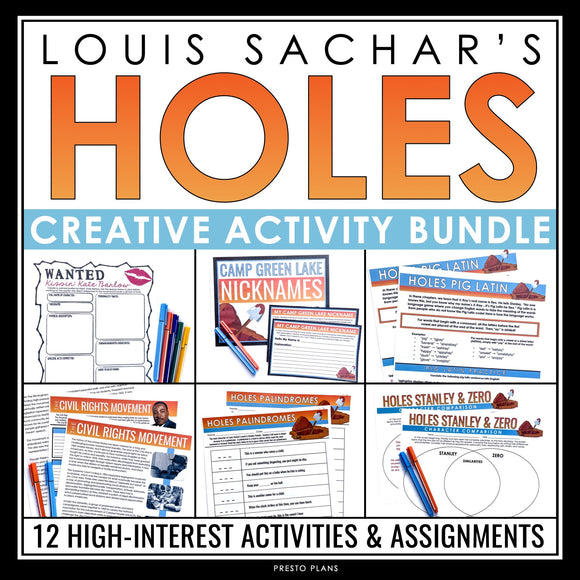Holes Activity Bundle - Creative Novel Activities and Assignments Louis Sachar
