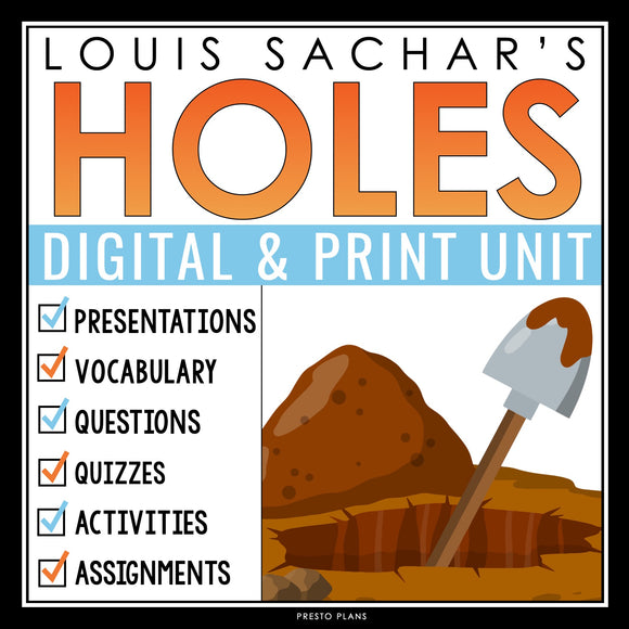 Holes Unit Plan - Louis Sachar Novel Study Reading Unit - Digital Print Bundle