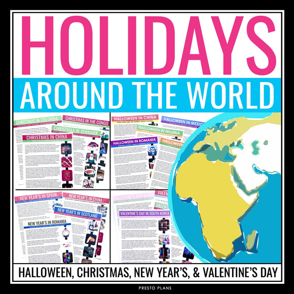 Holidays Around the World - Christmas, Valentine's Day, Halloween, New Year's