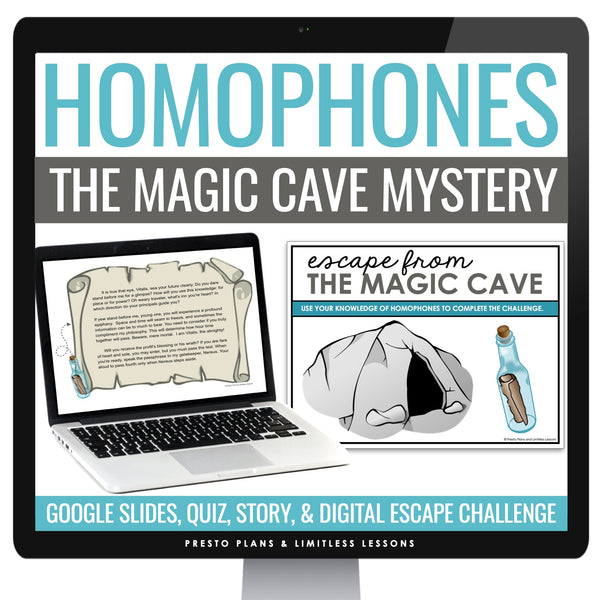 Homophones Escape Room Digital Grammar Activity, Google Slides, and Quiz