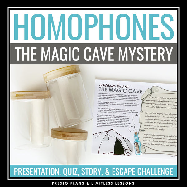 Homophones - Grammar Activity Escape Room Challenge, Presentation, and Quiz