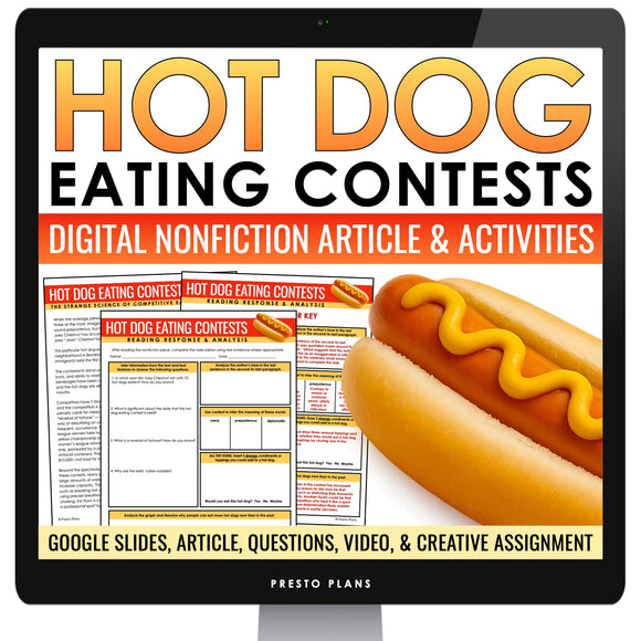 Nonfiction Reading Comprehension Digital Activities - Hot Dog Competitions