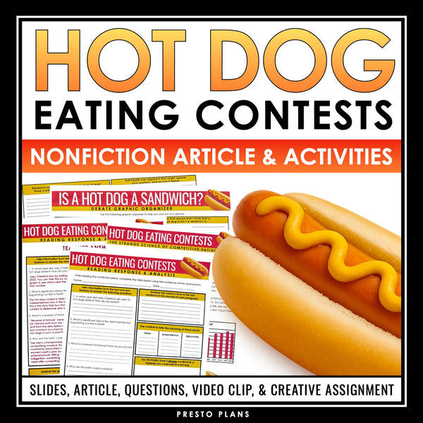 Nonfiction Reading Comprehension Article and Activities - Hot Dog Competitions