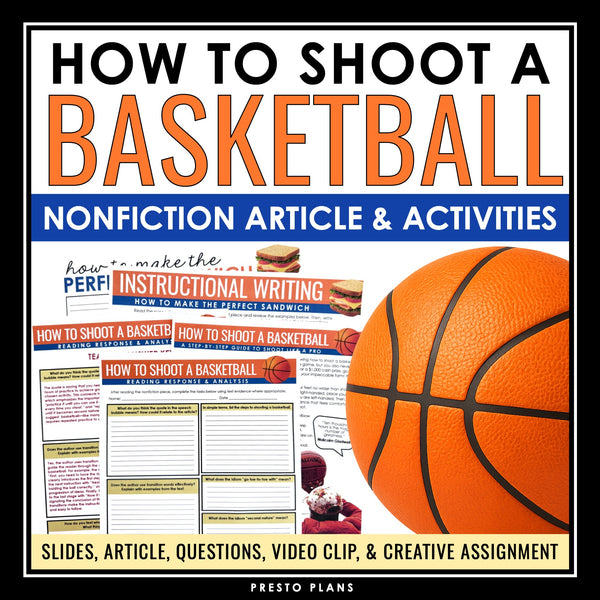 Nonfiction Reading Comprehension Article and Activities - Shooting a Basketball