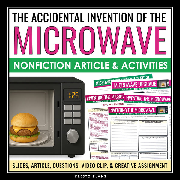 Nonfiction Reading Comprehension Article and Activities - Microwave Invention