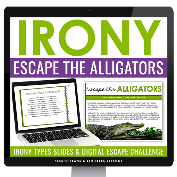 Irony Slides & Verbal, Dramatic, Situational Digital Reading Escape Activity