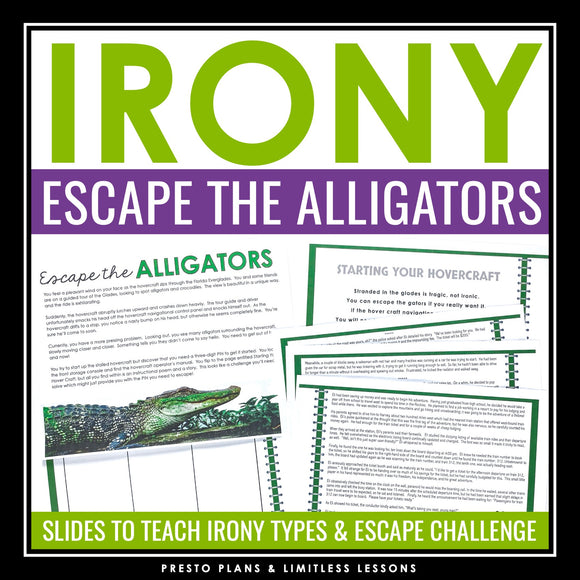 Irony Presentation & Verbal, Dramatic, Situational Escape Room Reading Activity