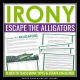 Irony Presentation & Verbal, Dramatic, Situational Escape Room Reading Activity