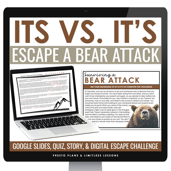 It's vs. Its Homophones Escape Room Digital Grammar Game, Slides, & Quiz