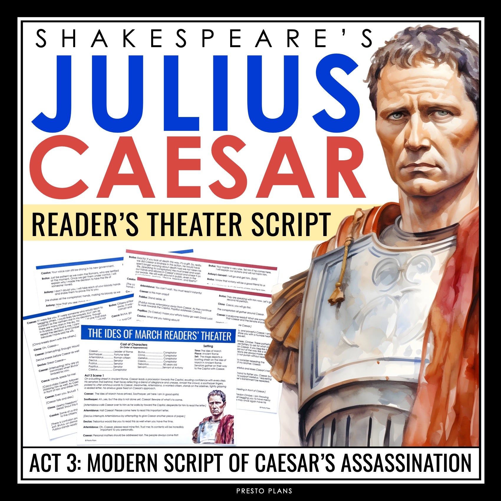 Julius Caesar Reader's Theater Script for Act 3 Scene 1 of Shakespeare ...