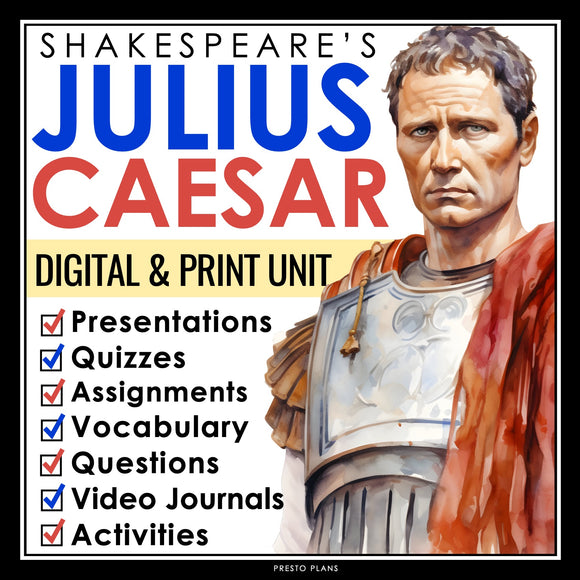 Julius Caesar Unit Plan - Drama Unit Shakespeare's Play Digital Print Bundle