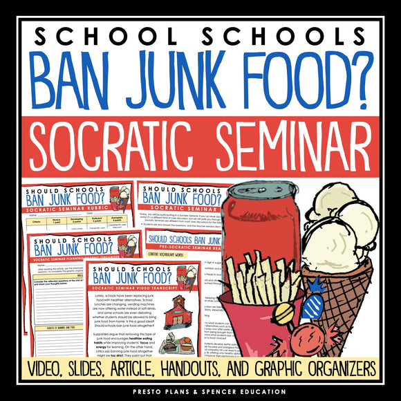 Socratic Seminar - Junk Food in School Discussion Slides, Organizers, & Handouts