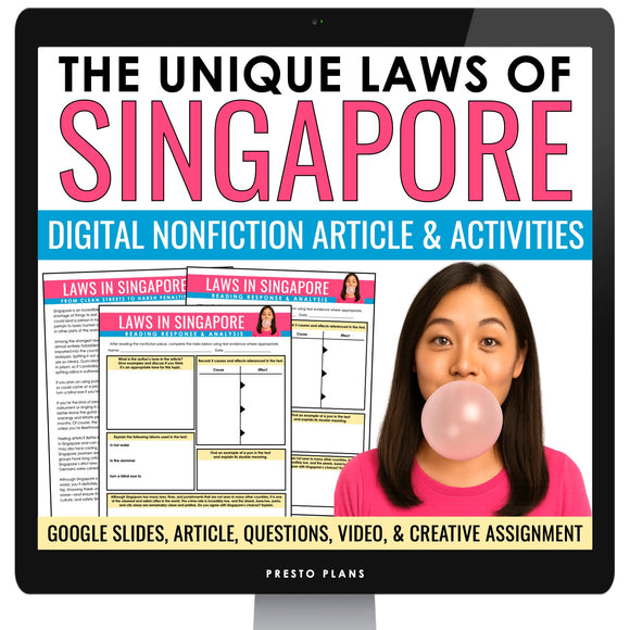 Nonfiction Reading Comprehension Digital Article and Activities - Singapore Laws