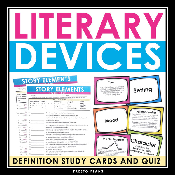 Story Elements and Literary Devices Review Flash Cards and Quiz