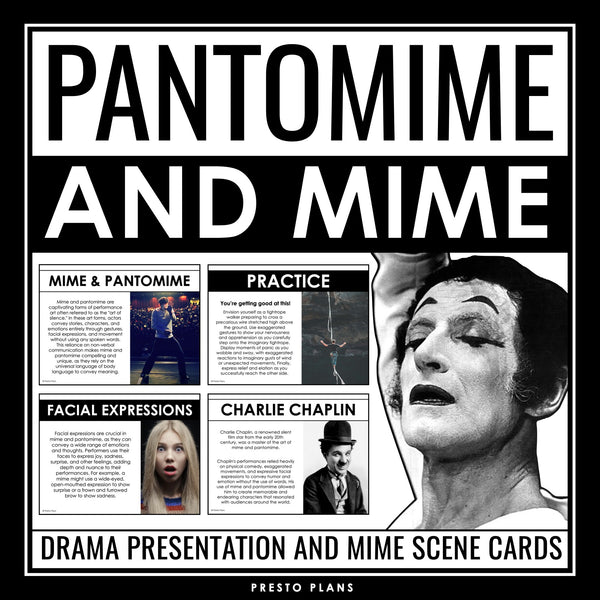 Mime and Pantomime Drama Lesson - Theater Presentation & Scene Starters Activity