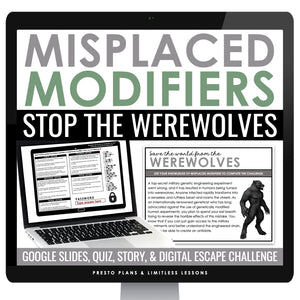 Misplaced Modifiers Escape Room Digital Grammar Activity, Google Slides, & Quiz