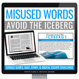 Commonly Confused Words Escape Room Digital Activity, Google Slides, and Quiz