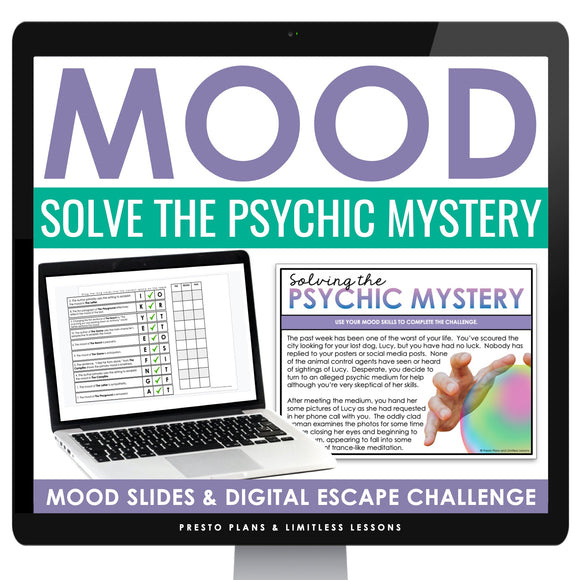 Mood Literary Device Presentation & Fiction Escape Room Digital Reading Activity