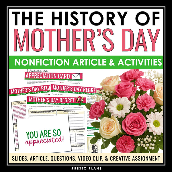 Mother's Day History Nonfiction Reading Comprehension Article and Activities
