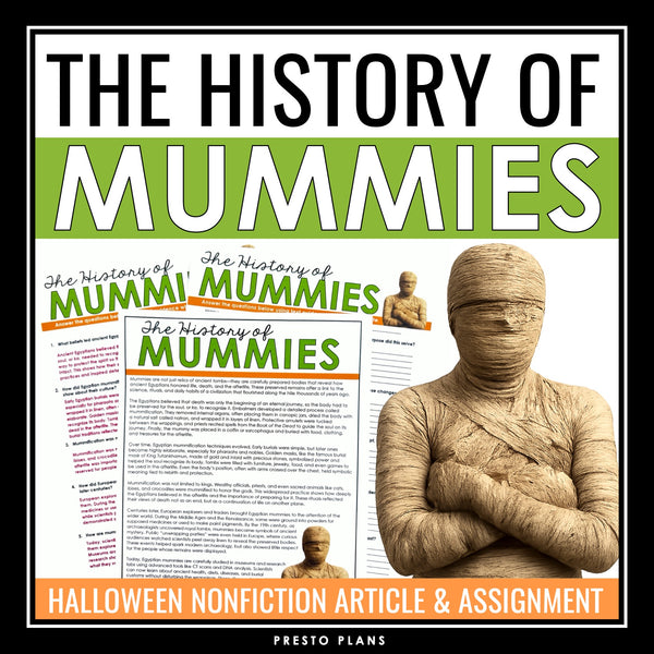 Halloween Reading Comprehension Mummies Nonfiction Article & Assignment
