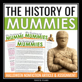 Halloween Reading Comprehension Mummies Nonfiction Article & Assignment