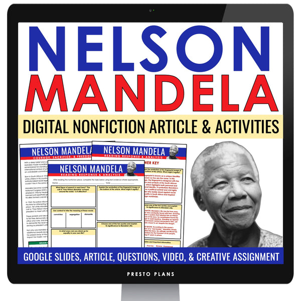 Nelson Mandela Nonfiction Reading Comprehension Digital Article and Activities