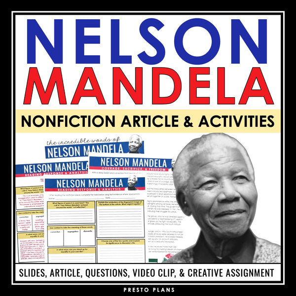 Nelson Mandela Nonfiction Reading Comprehension Article and Activities