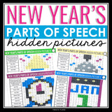 New Year's Parts of Speech Activity - Coloring Hidden Holiday Mystery Pictures