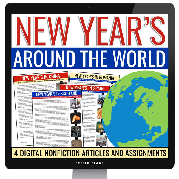 New Year's Around the World Reading Comprehension Nonfiction Assignments Digital