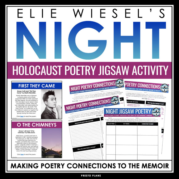 Night by Elie Wiesel Activity - Holocaust Poetry Jigsaw Analyzing Poems Activity