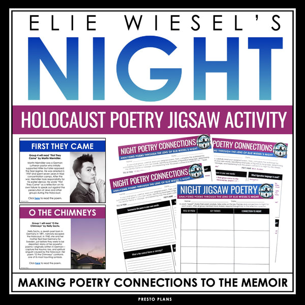 Night by Elie Wiesel Activity - Holocaust Poetry Jigsaw Analyzing Poems Activity