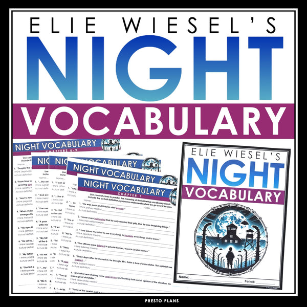 Night by Elie Wiesel Vocabulary Booklet, Presentation, and Answer Key