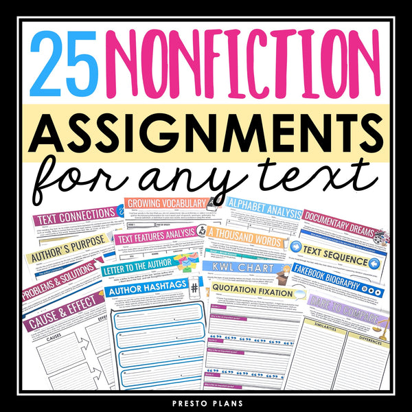 Nonfiction Assignments For Any Text - Fun Informational Text Reading Activities