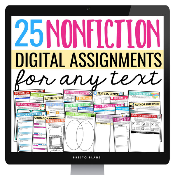 Nonfiction Digital Assignments For Any Text - Informational Reading Activities
