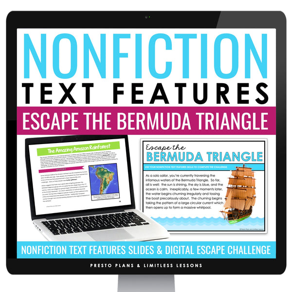 Nonfiction Text Features Presentation & Digital Escape Room Reading Activity