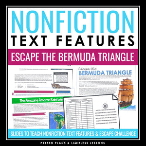 Nonfiction Text Features Presentation & Escape Room Reading Activity Game