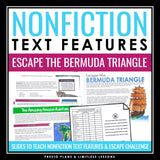 Nonfiction Text Features Presentation & Escape Room Reading Activity Game